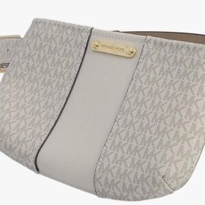 BNWT Michael Kors L/XL Belt Bag Cream Beige Logo Print Gold Buckle